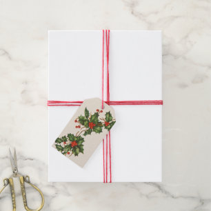 Vintage Christmas, Holly Plant with Red Berries Gift Tags