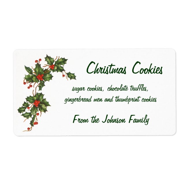 Vintage Christmas, Holly Plant with Red Berries Label (Front)