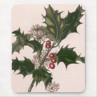 Vintage Christmas, Holly Plant with Red Berries Mouse Pad