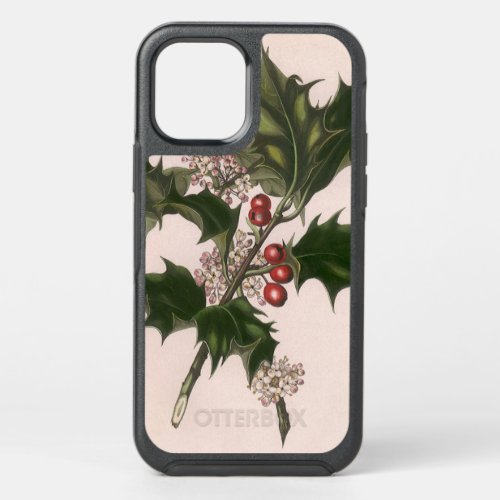 Vintage Christmas Holly Plant with Red Berries OtterBox Symmetry iPhone 12 Case