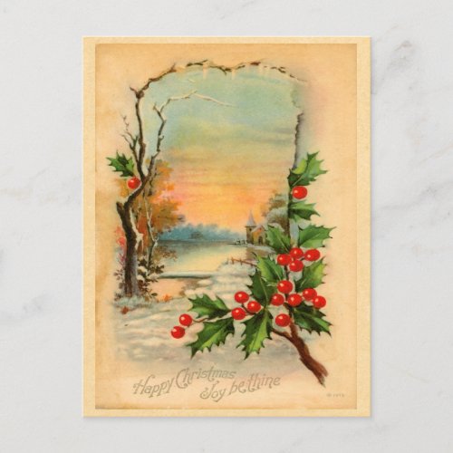 Vintage Christmas Holly Postcard