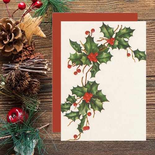Vintage Christmas Holly Red Berries Invitation
