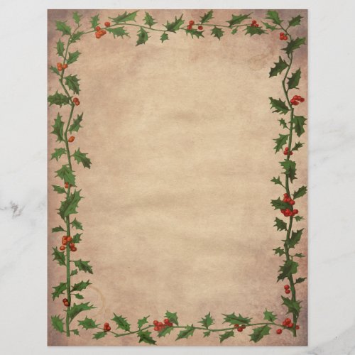 Vintage Christmas Holly Unlined Writing Paper