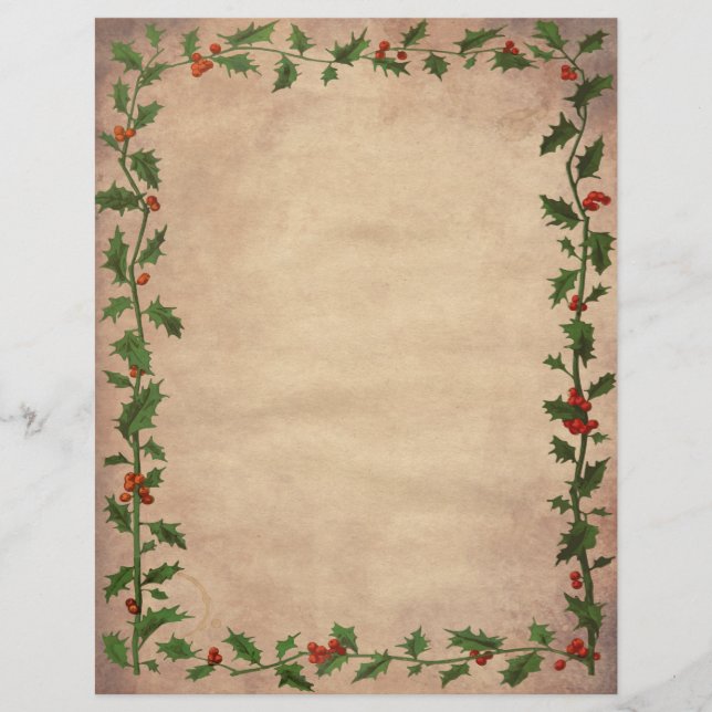 Vintage Christmas Holly Unlined Writing Paper (Front)