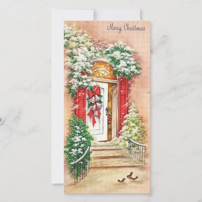 Vintage Christmas Home Doorstep Holiday Card (Front)