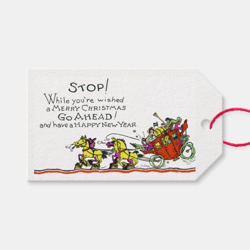 Vintage Christmas Horse  Buggy Humor Holiday Gift Tags