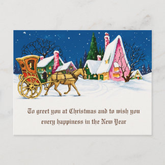 Vintage Christmas Horse Drawn Carriage Greeting Postcard