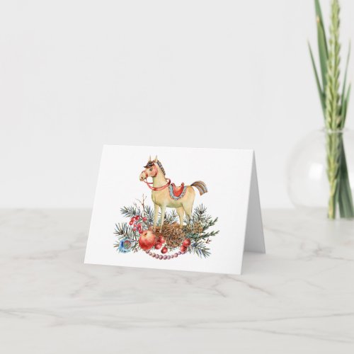 Vintage Christmas Horse Red Berries  Decorations Card