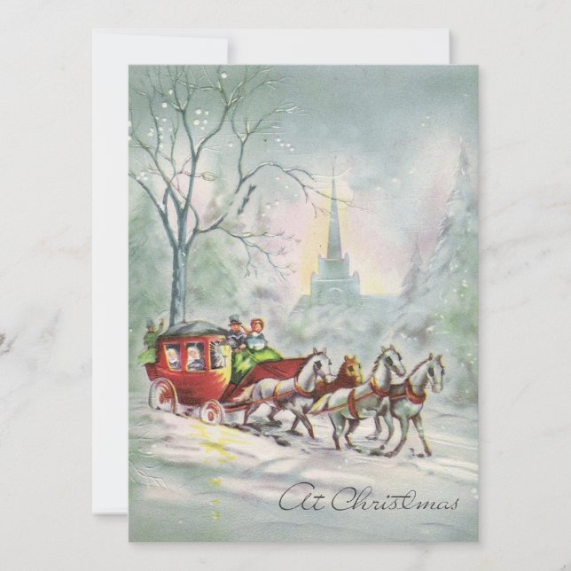 Vintage Christmas Horse Sleigh Winter Holiday Card (Front)