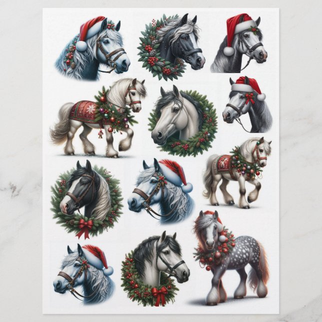 Vintage Christmas Horses Dressed Up (Front)