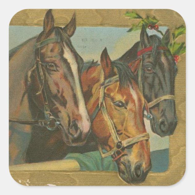 Vintage Christmas Horses Square Sticker