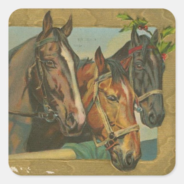 Vintage Christmas Horses Square Sticker (Front)