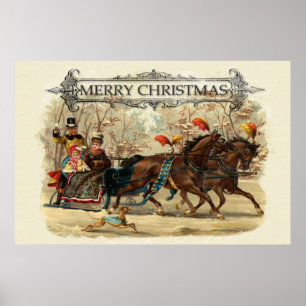 Vintage Christmas horses winter holiday fun Poster