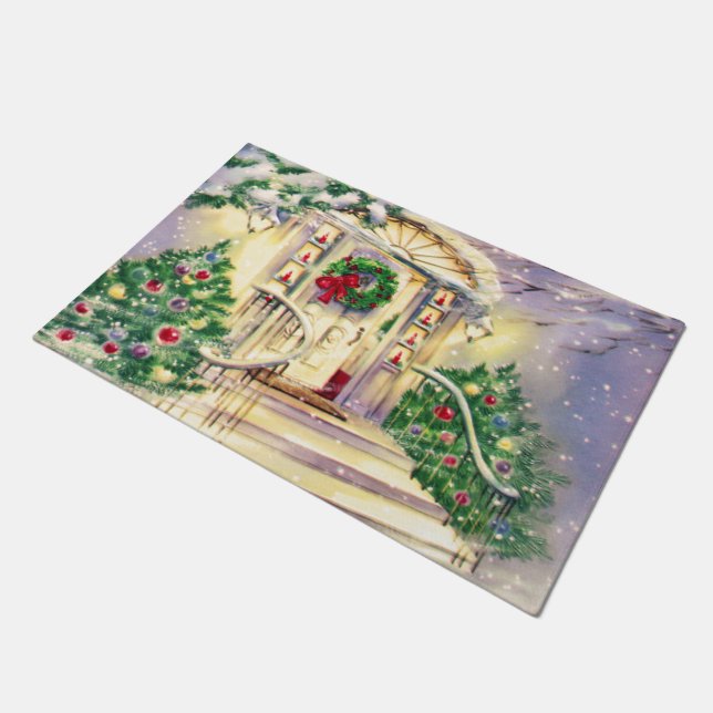 Vintage Christmas House Doormat (Angled)