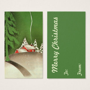 Vintage Christmas, House in Forest Winter Snow