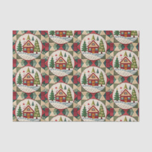 Vintage Christmas House Quilt Pattern Decoupage Tissue Paper