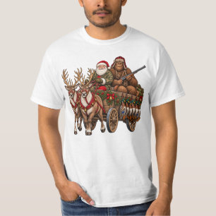 Vintage Christmas Hunting Santa Bigfoot Duck T-Shirt