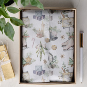 Vintage Christmas Ice Skates Christmas Bells Tissue Paper