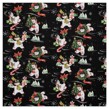 Vintage Christmas Ice Skating Snowmen Fabric by christmas1900 at Zazzle