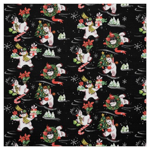 Vintage Christmas Ice Skating Snowmen Fabric