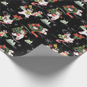 Vintage Christmas Ice Skating Snowmen Wrapping Paper