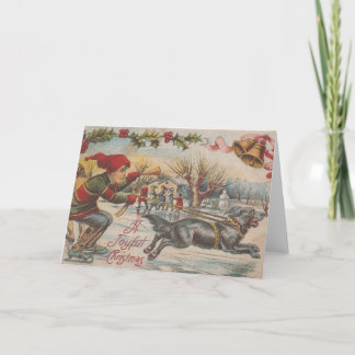 Vintage Christmas Ice-Skating With The Dog Holiday Card