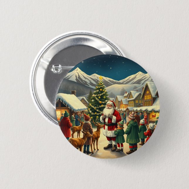 Vintage Christmas Illustration Button (Front & Back)