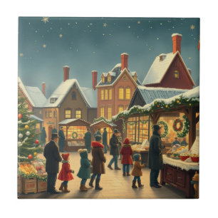 Vintage Christmas Illustration Ceramic Tile
