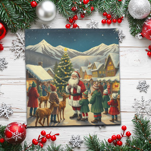 Vintage Christmas Illustration Cloth Napkin