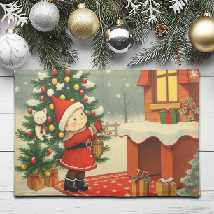 Vintage Christmas Illustration Cloth Placemat