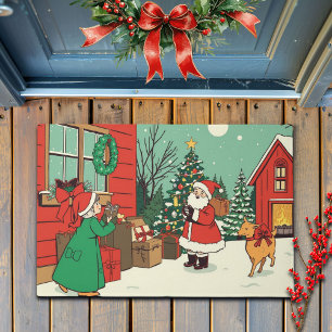 Vintage Christmas Illustration Doormat