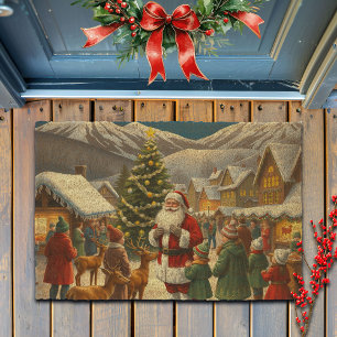 Vintage Christmas Illustration Fiber Doormat