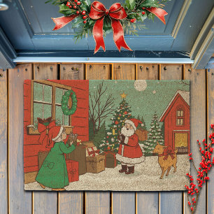 Vintage Christmas Illustration Fiber Doormat