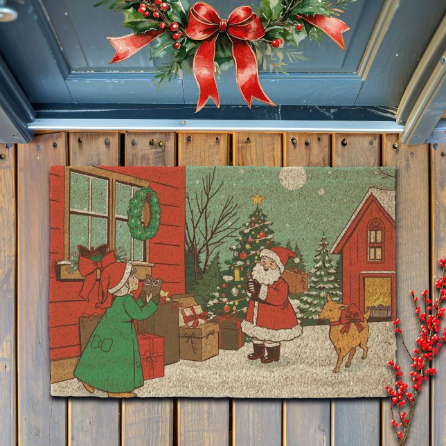 Vintage Christmas Illustration Fiber Doormat (Creator Uploaded)