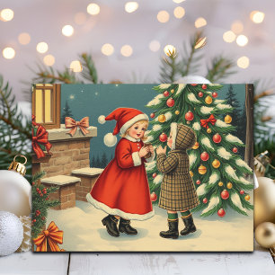 Vintage Christmas Illustration Holiday Postcard