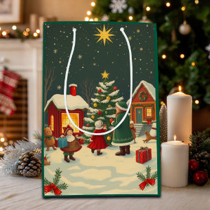 Vintage Christmas Illustration Medium Gift Bag