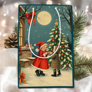 Vintage Christmas Illustration Medium Gift Bag
