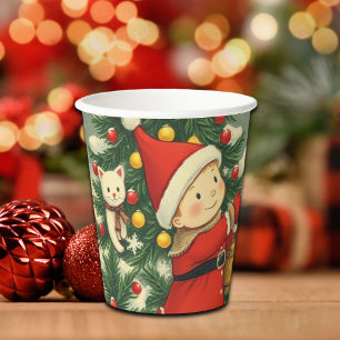 Vintage Christmas Illustration Paper Cups