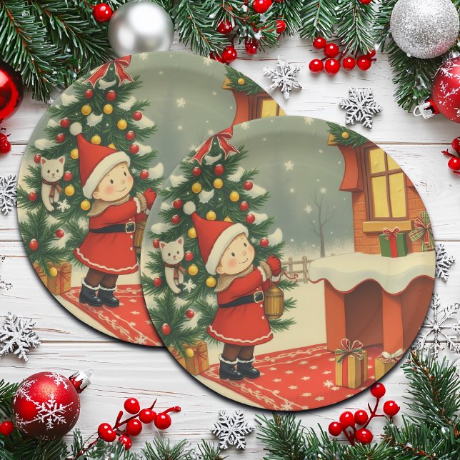 Vintage Christmas Illustration Paper Plates (Creator Uploaded)