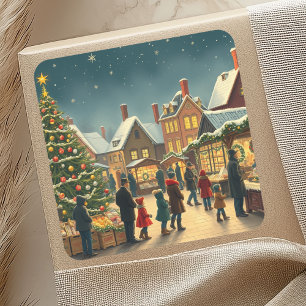 Vintage Christmas Illustration Square Sticker