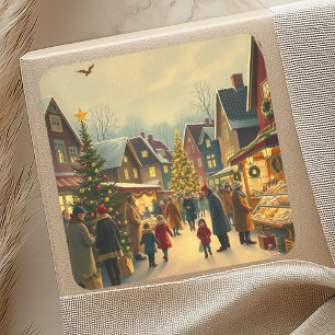 Vintage Christmas Illustration Square Sticker