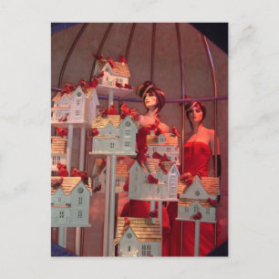 Vintage Christmas in New York Window Display Holiday Postcard