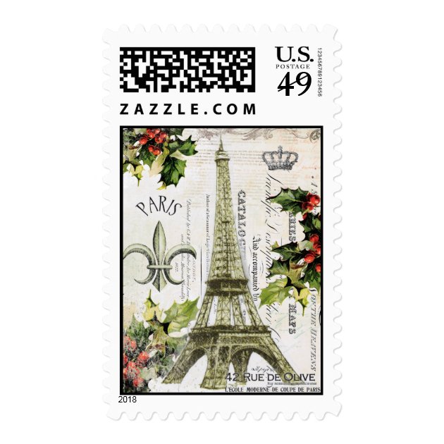 Vintage Christmas In Paris Postage Stamp