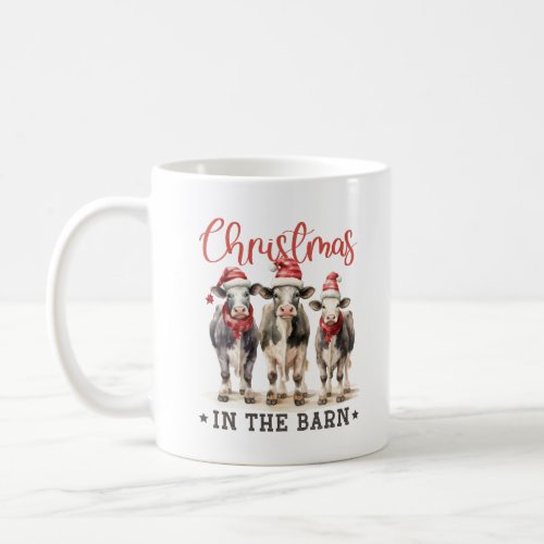 Vintage Christmas in the barn three cows Coffee Mug