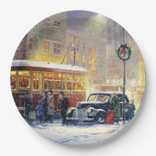 Vintage Christmas in the city Paper Plates