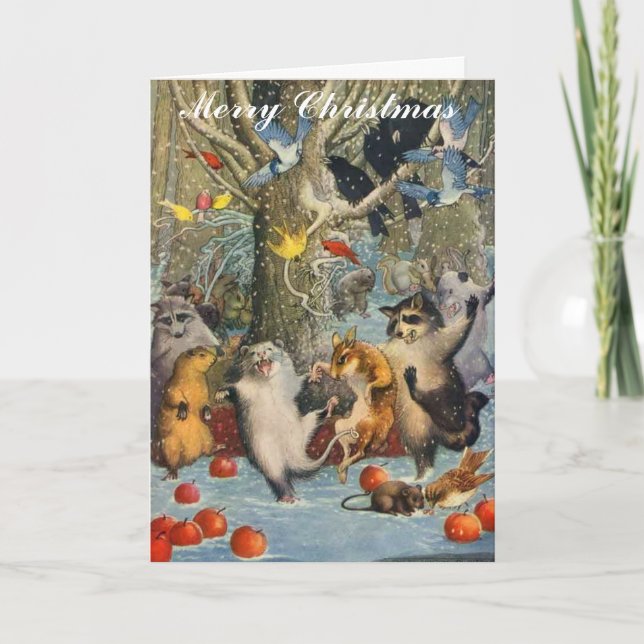 Vintage Christmas in the Woods Greetings Card (Front)