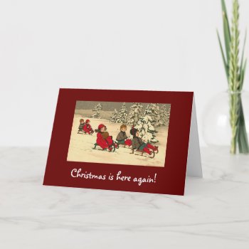 Vintage Christmas Is Here Again! Sledging Holiday Card by vintagecreations at Zazzle