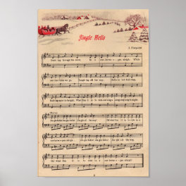 Vintage Christmas Jingle Bells Music Sheet Poster