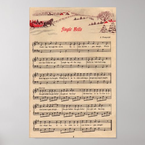 Vintage Christmas Jingle Bells Music Sheet