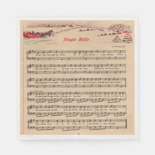 Vintage Christmas Jingle Bells Sheet Music Paper Napkins